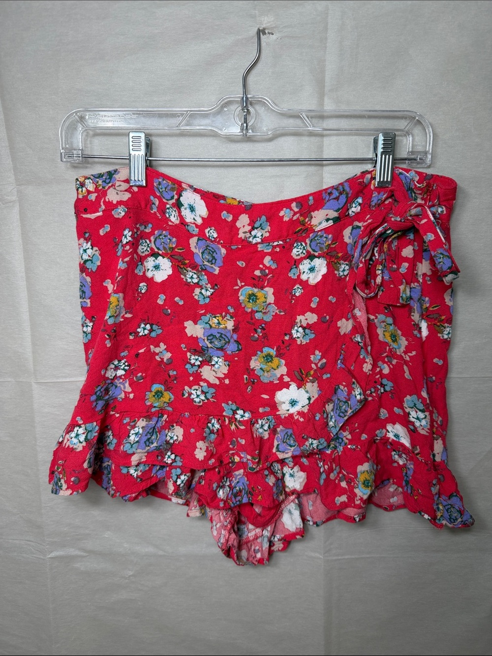 Free People Coral Floral Wrap Skort with Blue Accents